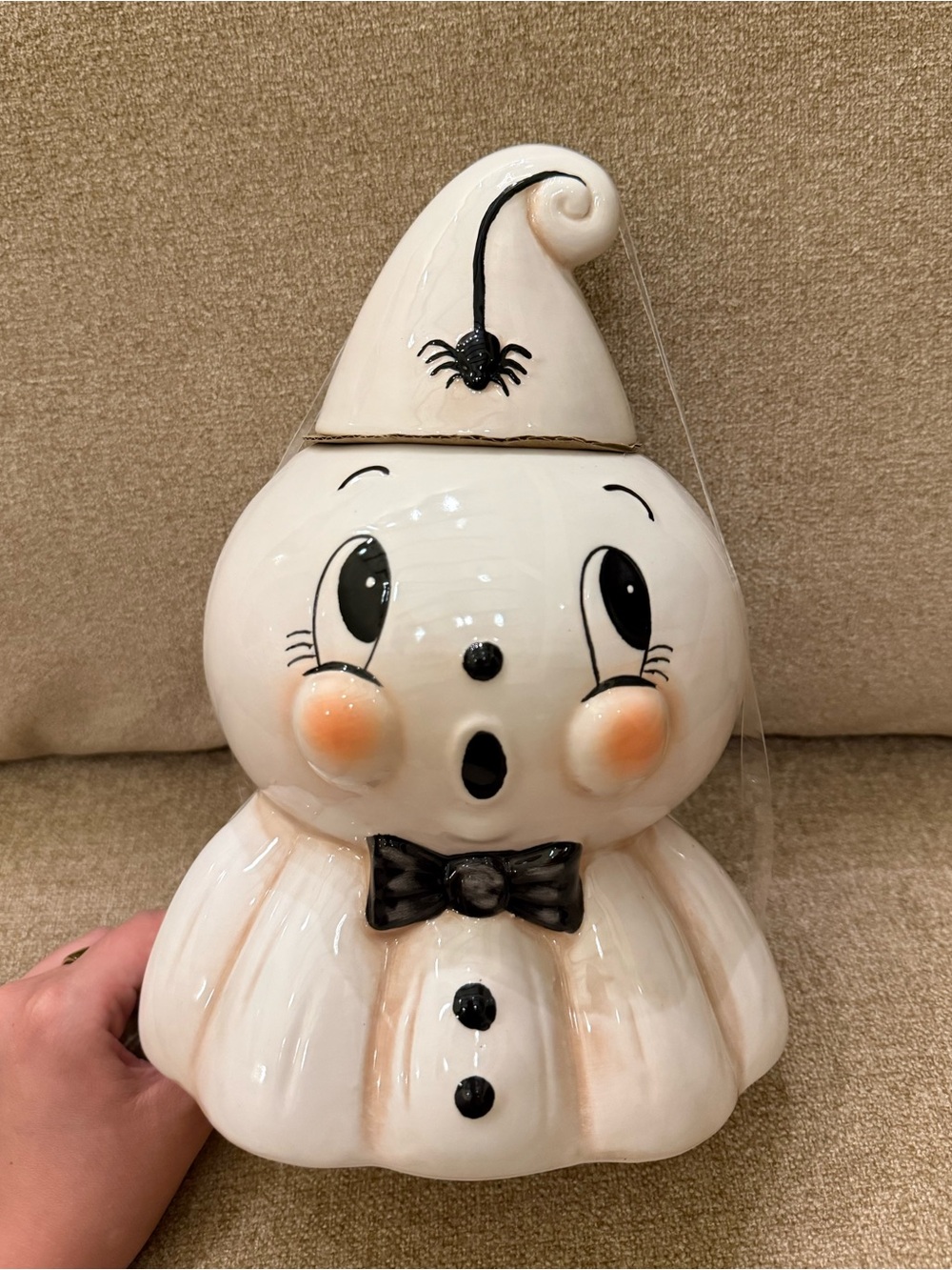 Johanna Parker Kooky Spooky Spider Ghost Canister Cookie Jar Black White New